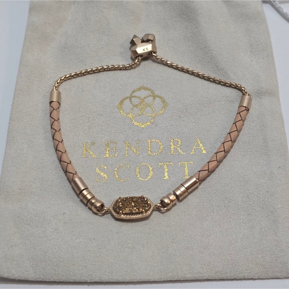 Kendra Scott Cruz Adjustable Leather‎ Bracelet Rose Gold Pink Drusy  !!!